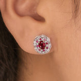 Ruby & Diamond Wedding Earrings - 18K White Gold