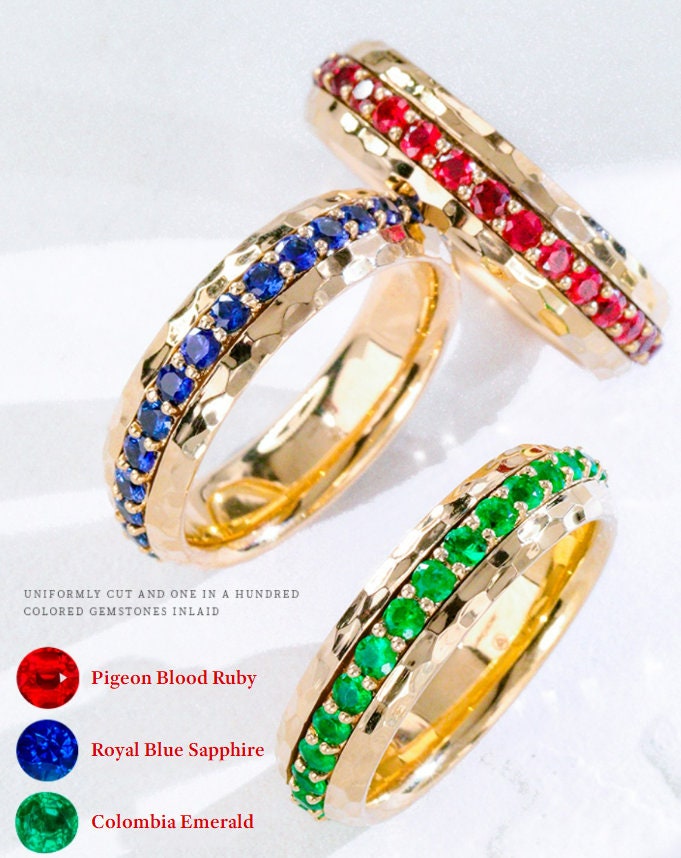 Pigeon Blood Ruby Spinner Design Band Ring in 18K Gold