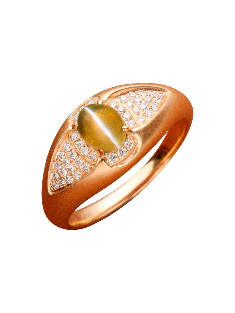 AAA+ Chrysoberyl Cat Eye & Diamond Pave 18K Yellow Gold Ring