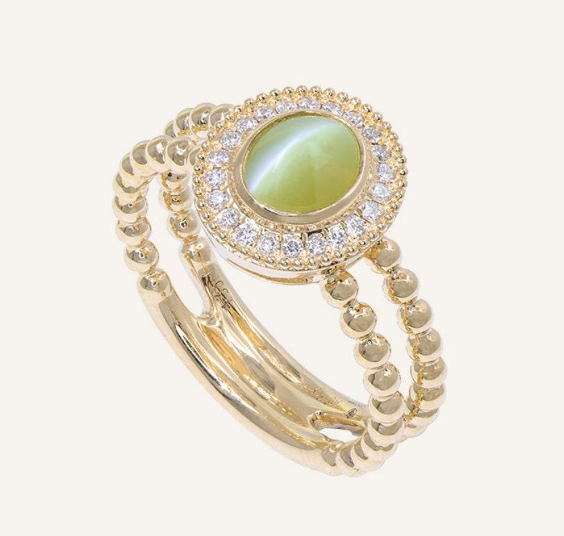2 Style + Chrysoberyl Cat's Eye 18K Brush Finish Ring