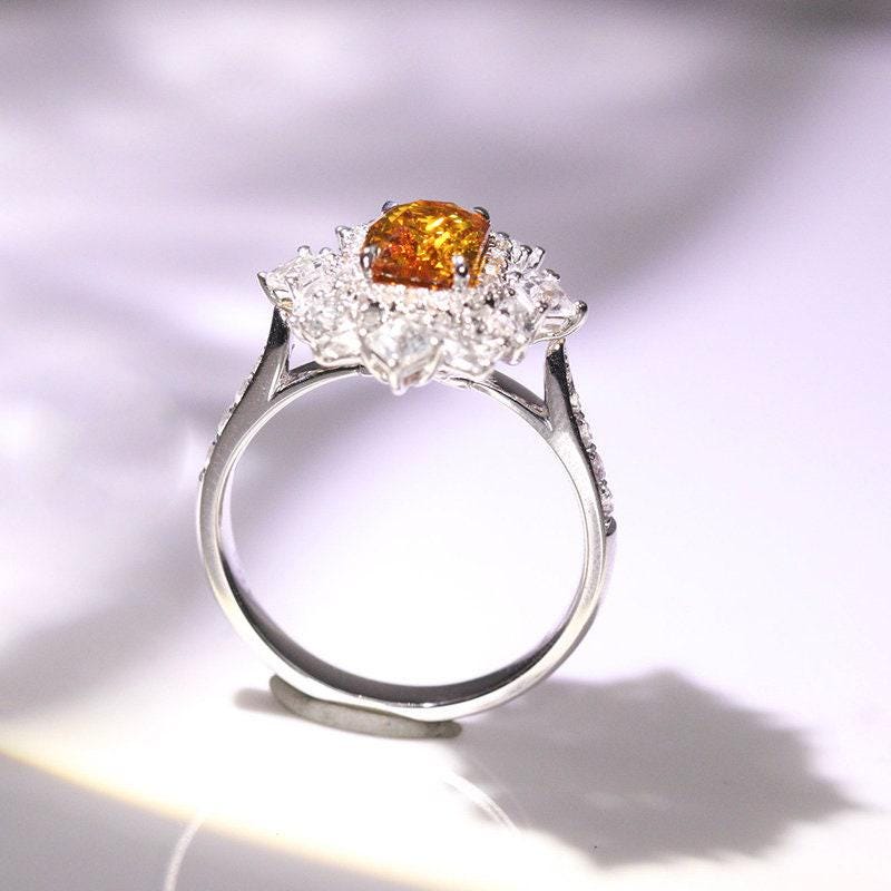 1.38ct Yellow Sapphire & Halo Diamond Ring in 18K White Gold