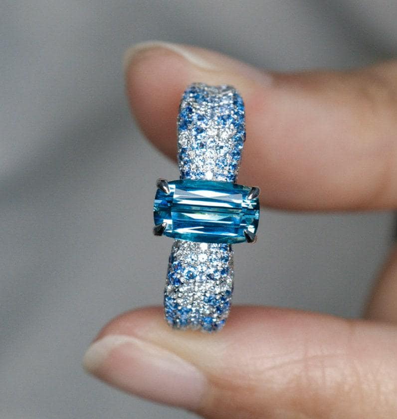 1.48ct 18K White Gold Blue Tourmaline  Diamond Engagement Ring