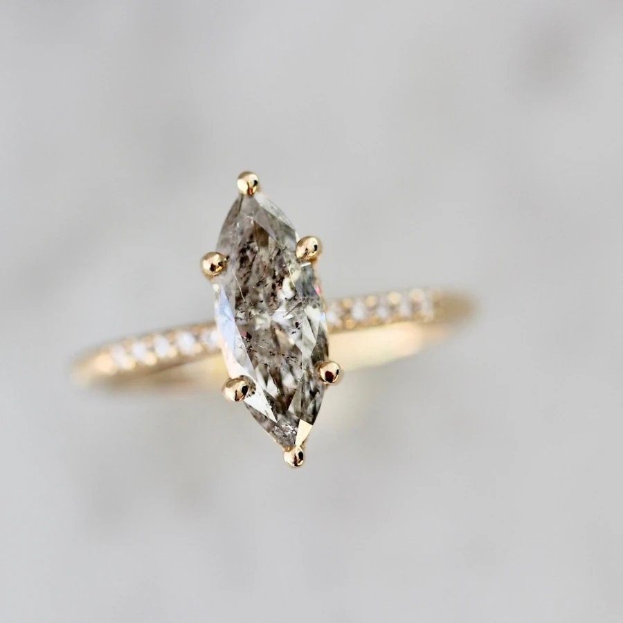 Galaxy Night 1.7CT Salt & Pepper Diamond Marquise Ring in 18K Yellow Gold