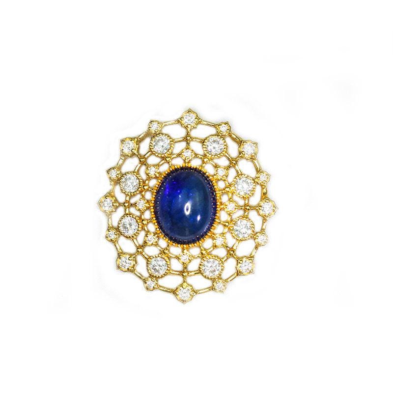 2.43ct Blue Sapphire & Diamonds Pendant in 18K Yellow Gold