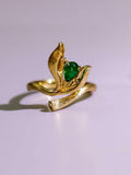 Magnolia Design Emerald Ring in 18K Yellow Gold