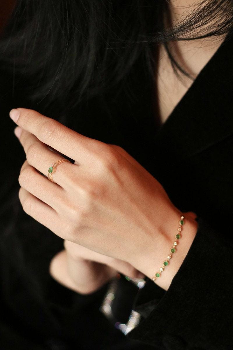 Emerald Stackable Ring Band in 18K Yellow Gold