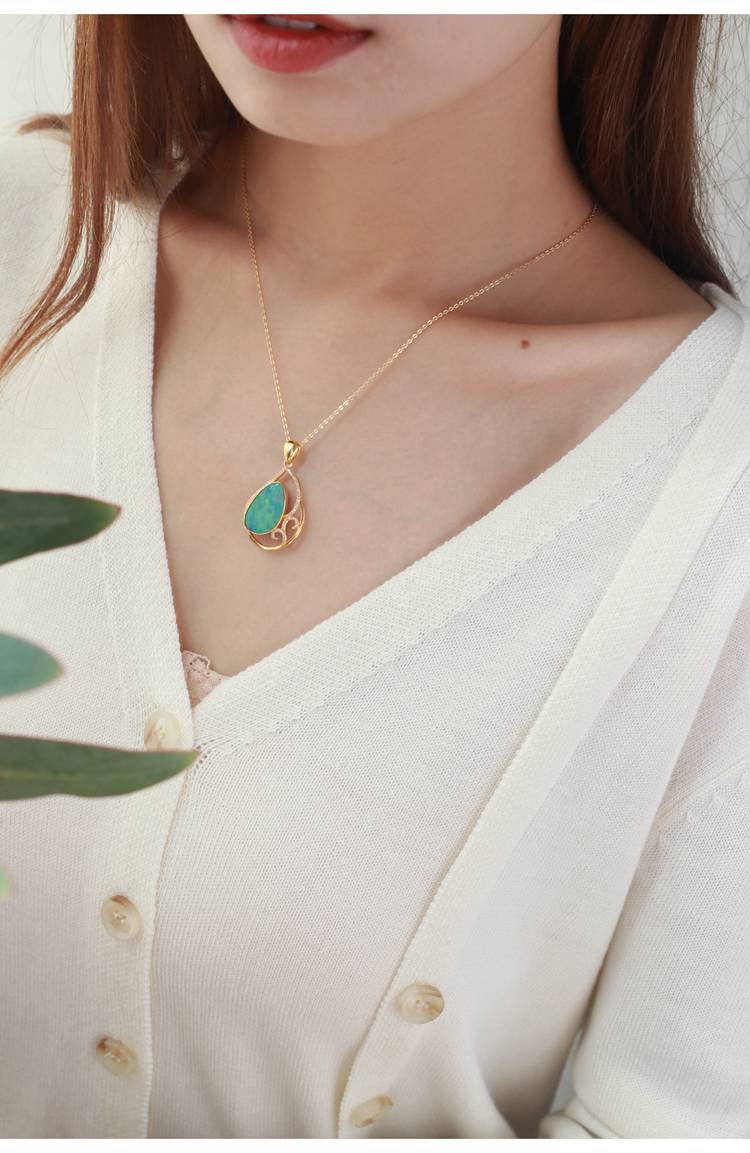 Blue Opal Diamond Mermaid Pendant - 18K Yellow Gold