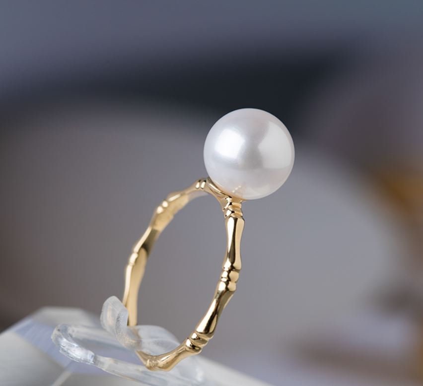 Tahitian Pearl Bamboo Ring in 18K Yellow Gold