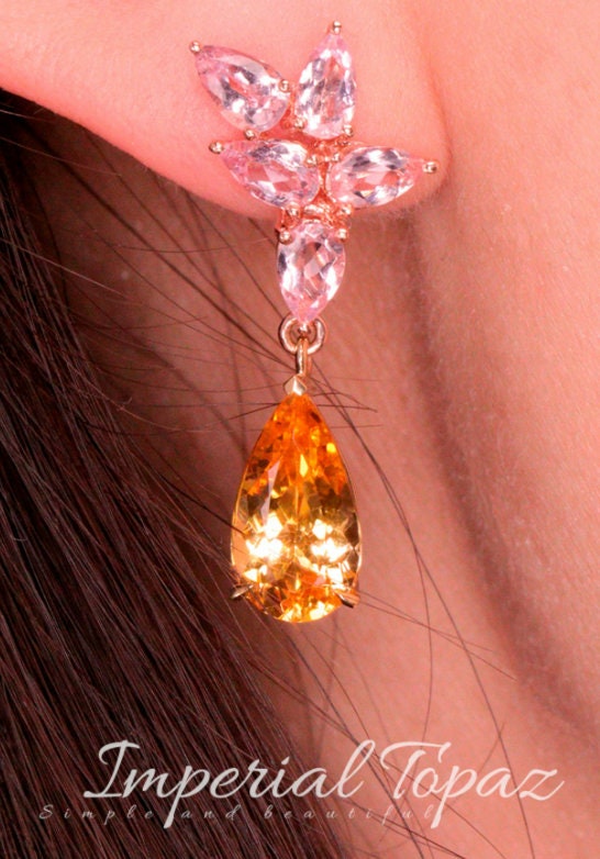 Imperial Topaz Earrings - 18K Yellow Gold Cocktail Gemstone Earrings