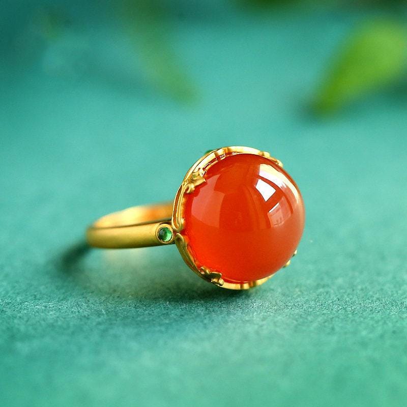 Maitreya Design Southern Red Agate Cabochon Ring - 18K Yellow Gold