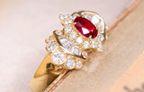 Ballerina Pigeon Blood Ruby 18K Ring with Vintage French Bow