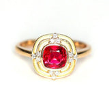 1ct Red Spinel Cushion & Diamond Ring - 18K Yellow Gold
