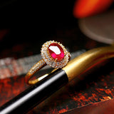 1.25ct Pigeon Blood Ruby Double Halo Ring in 18K Gold