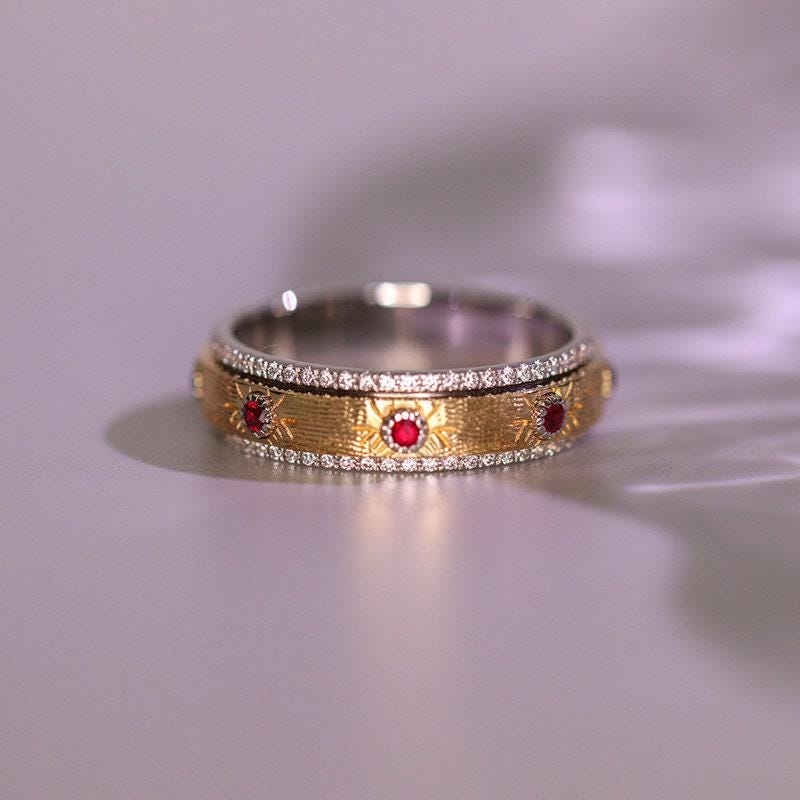 Ruby & Blue Sapphire Ring with Diamonds in 18K Yellow Gold
