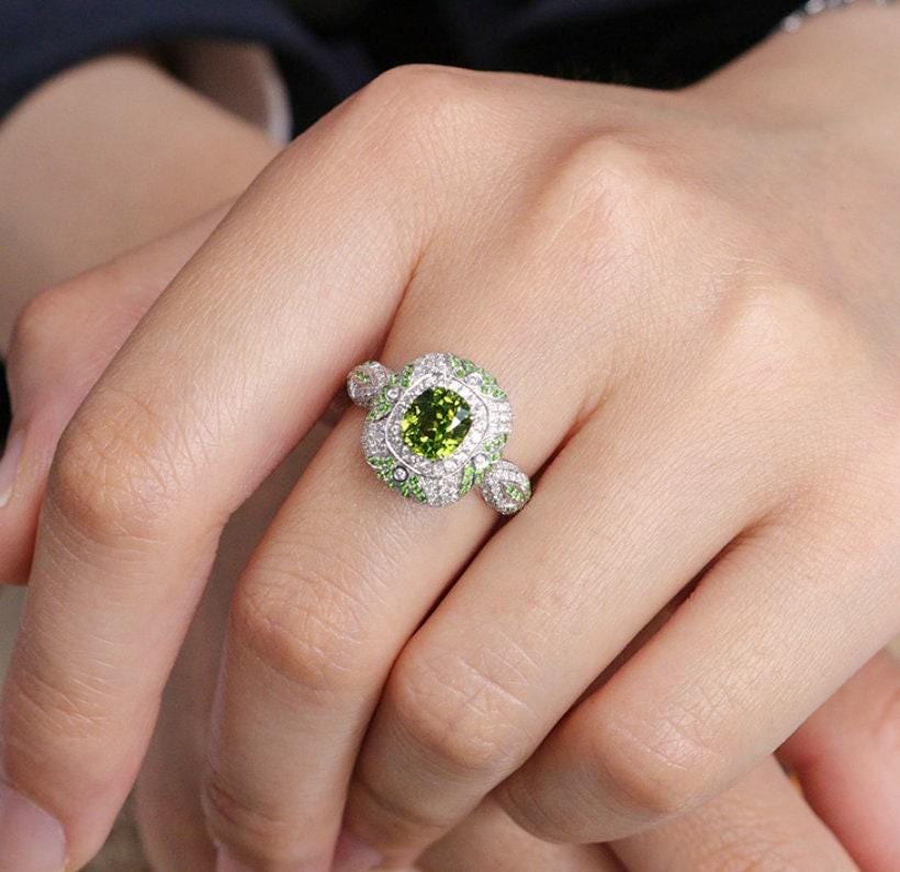 Superior Tsavorite Cushion 18K Gold Statement Ring