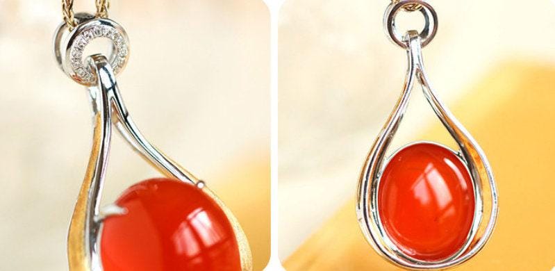 Southern Red Agate Diamond Necklace - 18K Yellow Gold