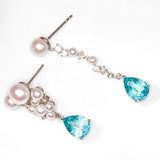 Paraiba Tourmaline  Pearl Earrings - 18K White Gold Fine Jewelry Gift