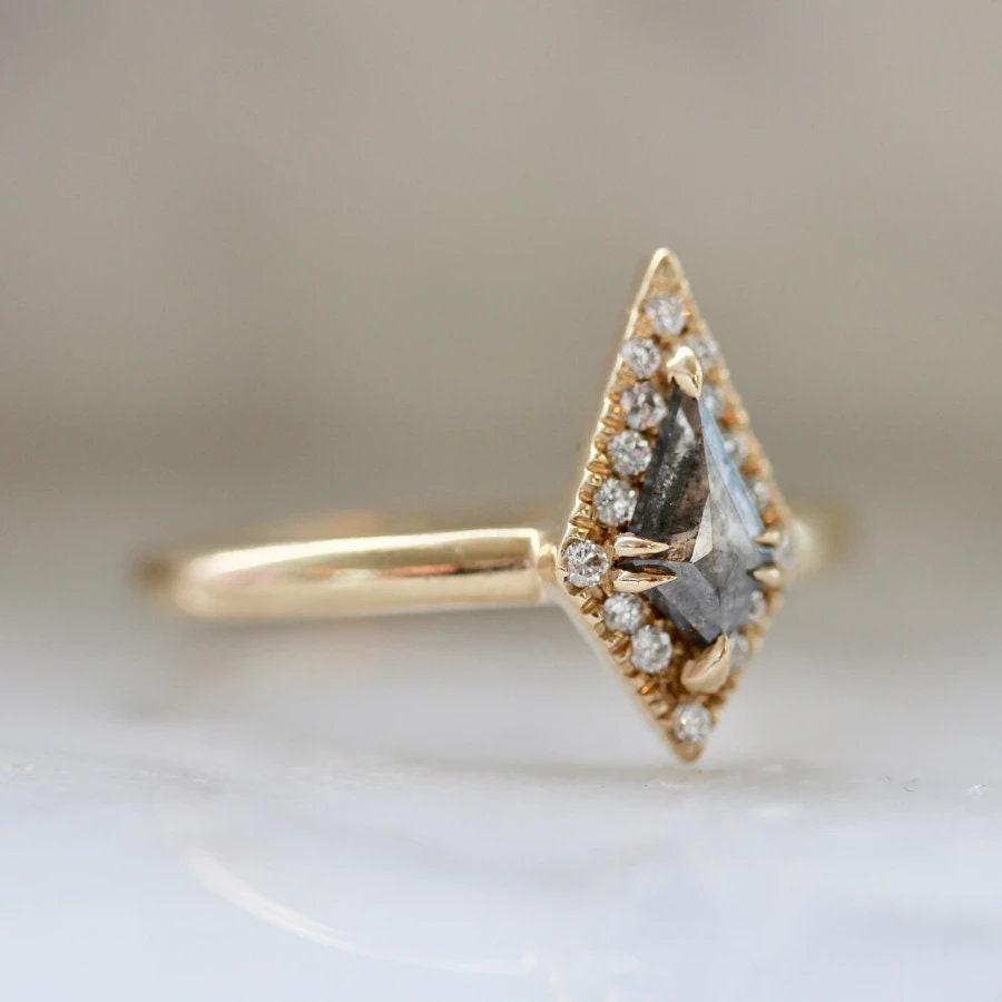 Grey Kite Rose Cut Salt & Pepper Diamond Ring | 18K Yellow Gold Ring | Galaxy Diamonds Ring