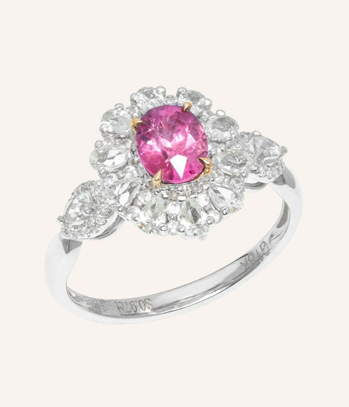 3 Colors + Sri Lanka Sapphire Platinum 950 Ring with Diamonds
