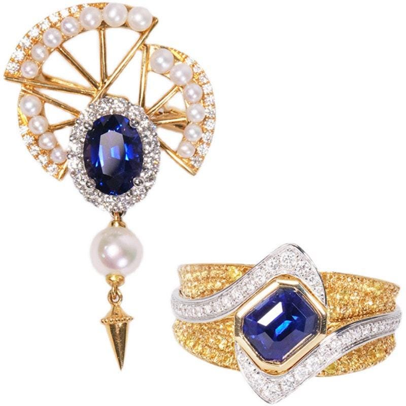 1.59ct Blue Sapphire 18K Dual Gold Ring with Full Diamond Pave