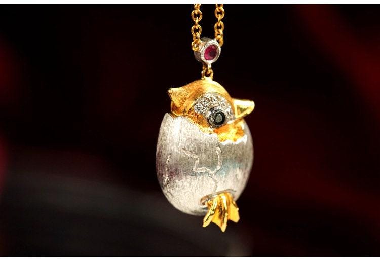 Penguin Design Diamonds 18K Two Tone Gold Necklace