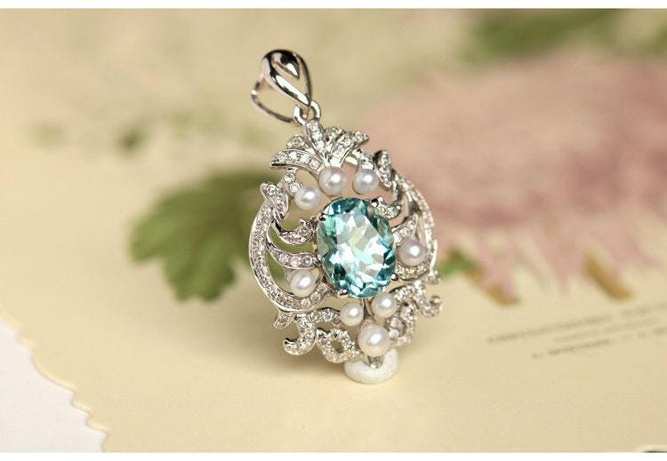 1.6ct Santa Maria Aquamarine Pearl Necklace - 18K White Gold