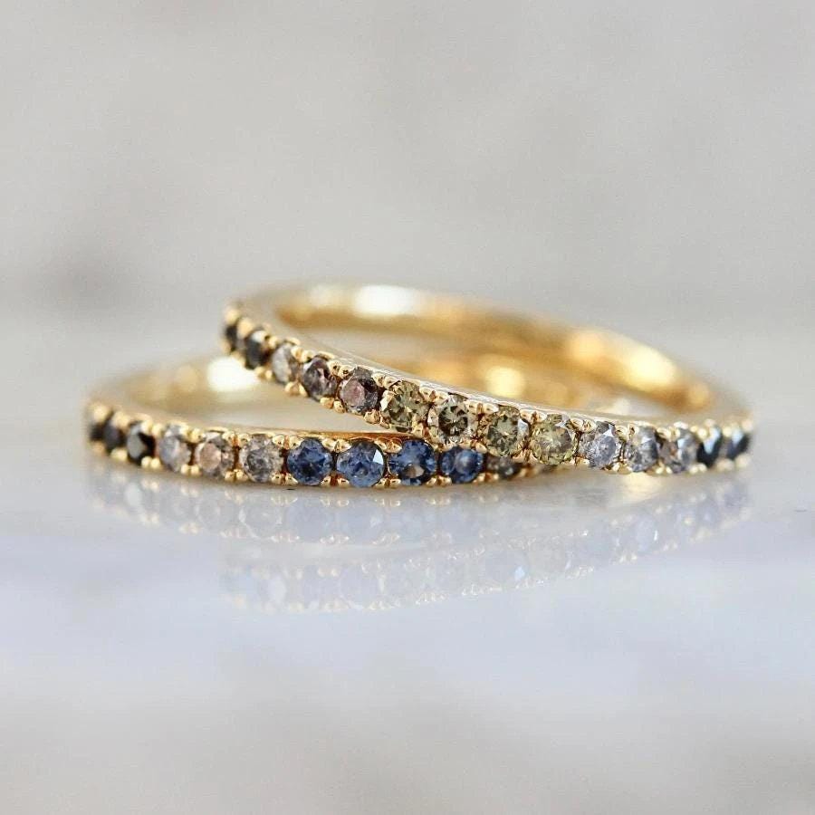 Colored Diamonds Band Ring in 18K Yellow Gold
