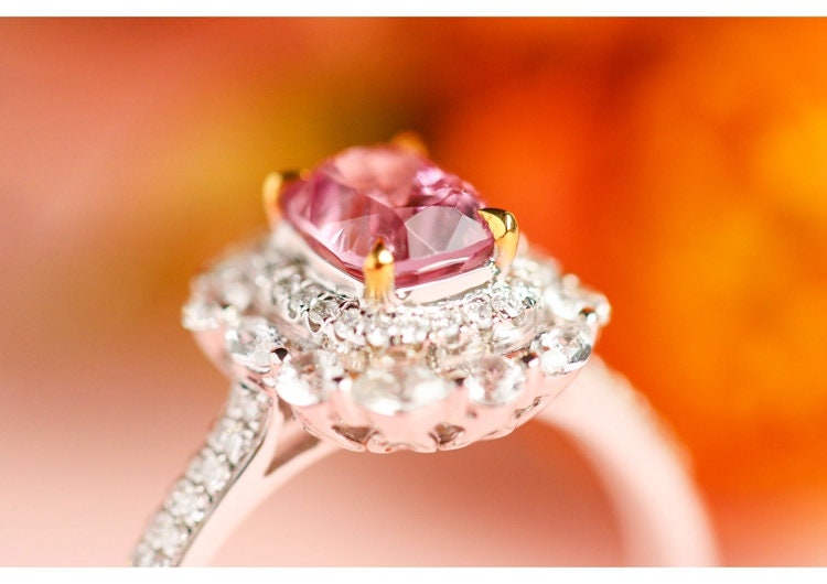 1.15ct Pinkish Spinel Cushion & Diamond Ring - 18K White Gold