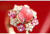 7mm Pink Coral Sphere & Diamond Ring in 18K Yellow Gold