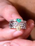 Emerald & Yellow Sapphire 18K White Gold Stacking Ring with Diamonds