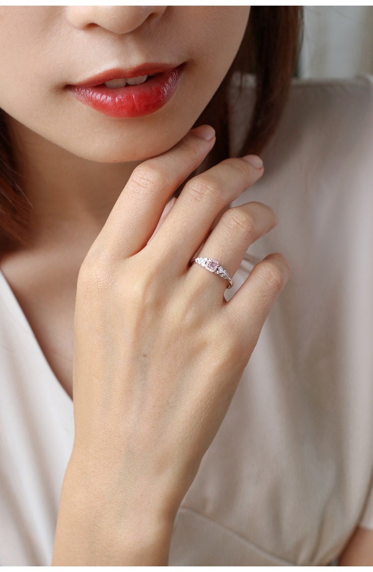 Pink Diamond Cushion Cut Ring - 18K White Gold