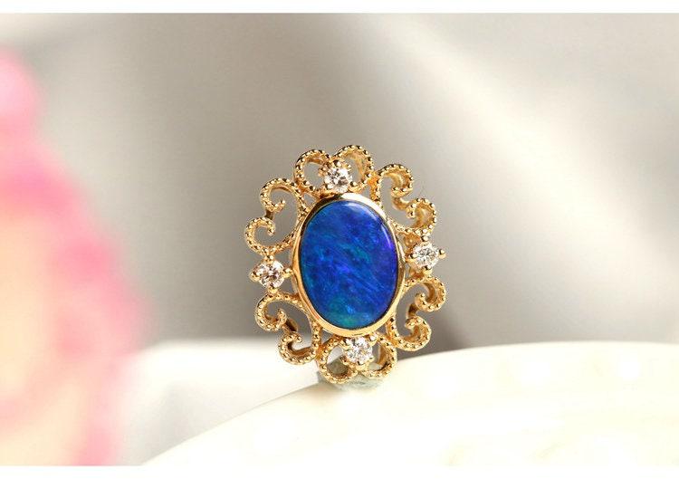 Blue Opal & Diamond Pendant - 18K Yellow Gold