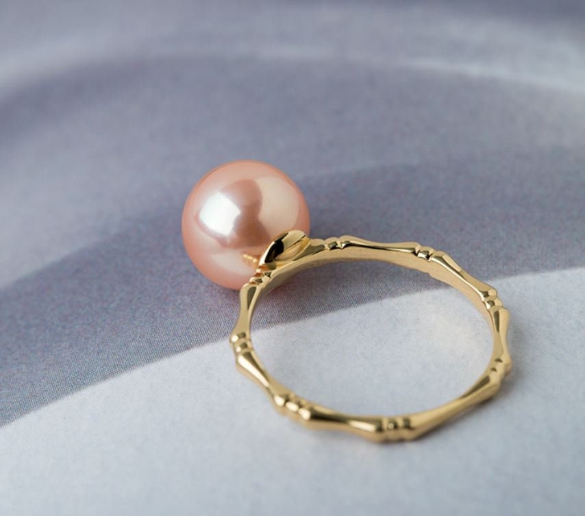 Tahitian Pearl Bamboo Ring in 18K Yellow Gold
