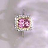 1.7ct Pink Spinel Cushion Ring with Diamonds in 18K Two Tone Gold