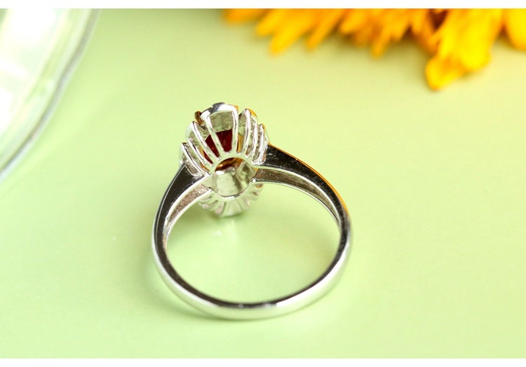Vivid Red Ruby Oval & Diamond Ring - 18K Two Tone Gold