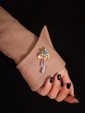 Tsavorite & Diamond Flower Brooch, 18K Two Tone Gold