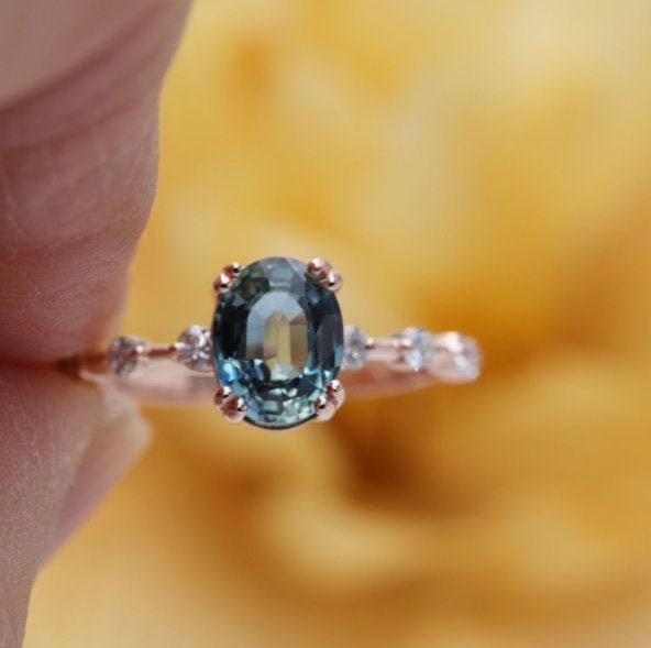 1.35ct Sapphire Oval Cut & Diamond Ring in 18K Yellow Gold