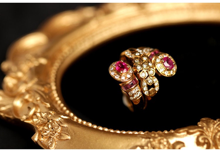 Vintage Design Ruby & Diamond 18K Chunky Gold Ring