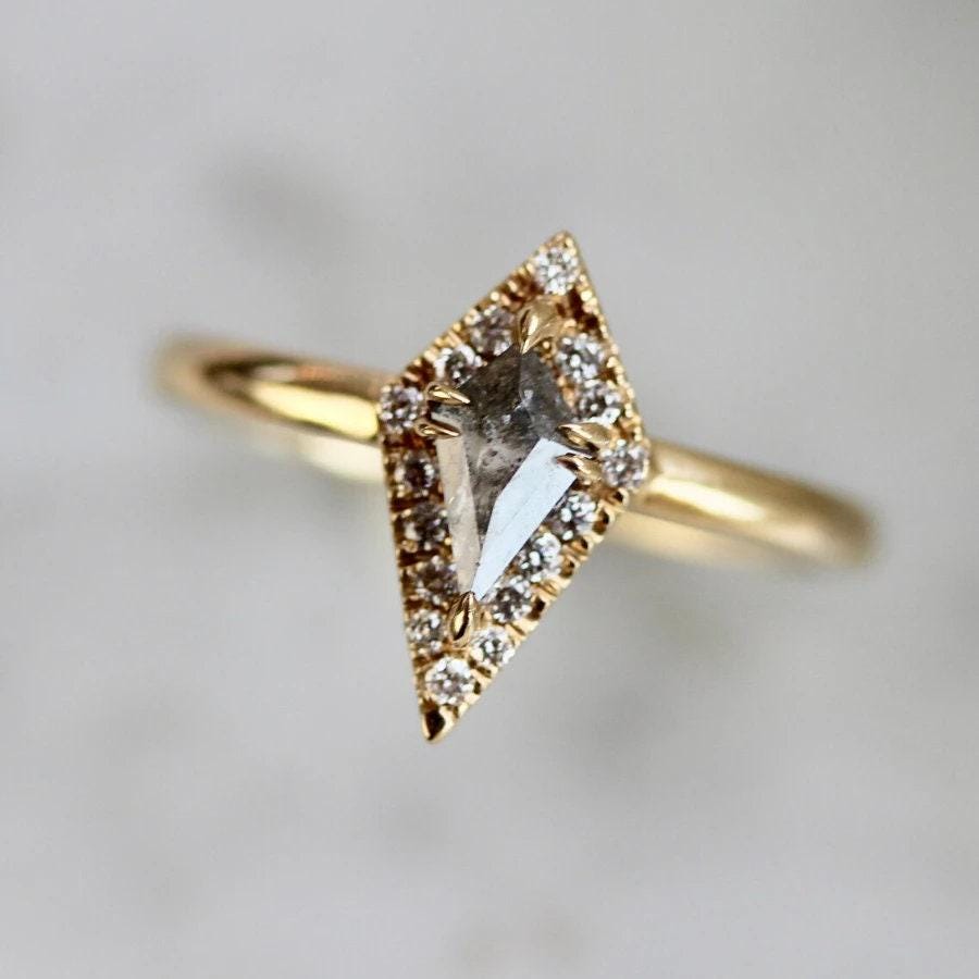 Grey Kite Rose Cut Salt & Pepper Diamond Ring | 18K Yellow Gold Ring | Galaxy Diamonds Ring
