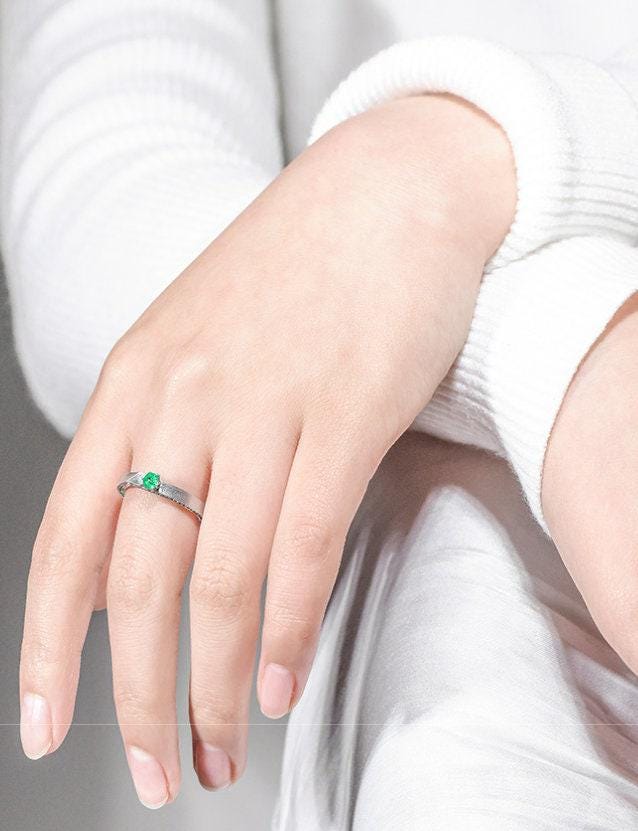Hexagon Cut Emerald & Tsavorite Ring in Matte Finish Platinum 950