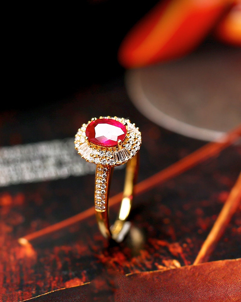 1.25ct Pigeon Blood Ruby Double Halo Ring in 18K Gold