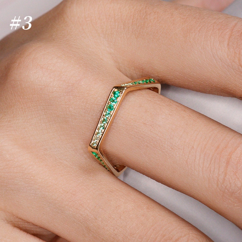 Pave Set Sapphire Rectangle Band - 18K Yellow Gold