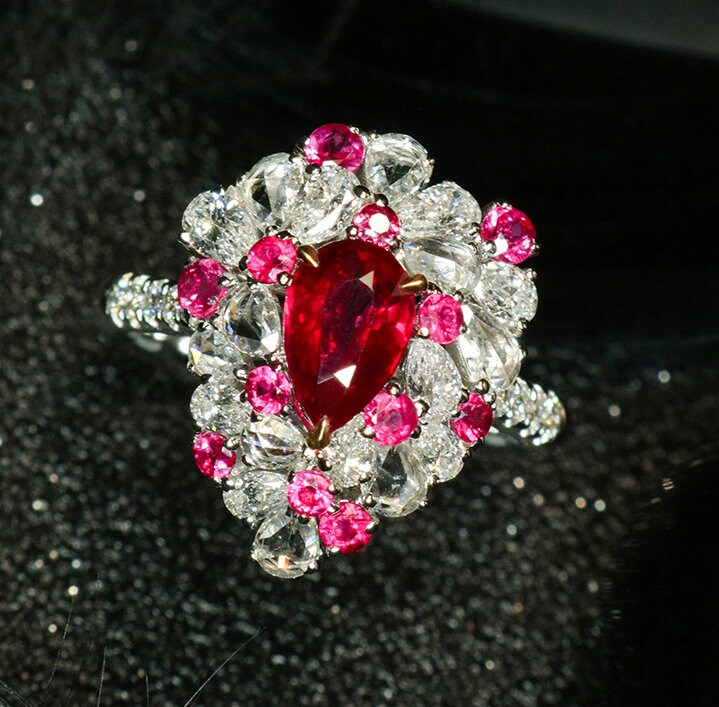 1ct Pigeon Blood Ruby Diamonds Ring in 18K White Gold