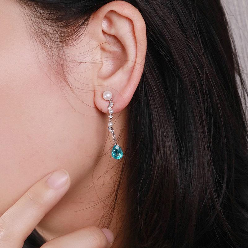 Paraiba Tourmaline  Pearl Earrings - 18K White Gold Fine Jewelry Gift