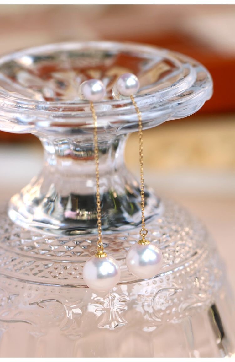10mm Japan Akoya Pearl Drop Earrings - 18K Yellow Gold