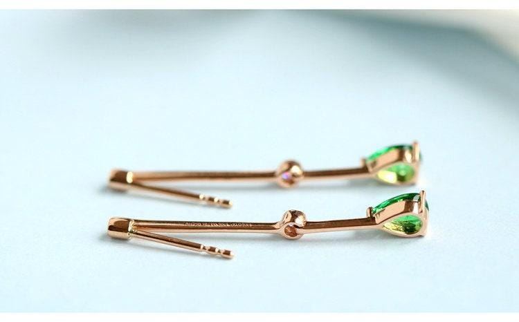 Tsavorite Teardrop Cut Earrings with Diamond in 18K Yellow Gold