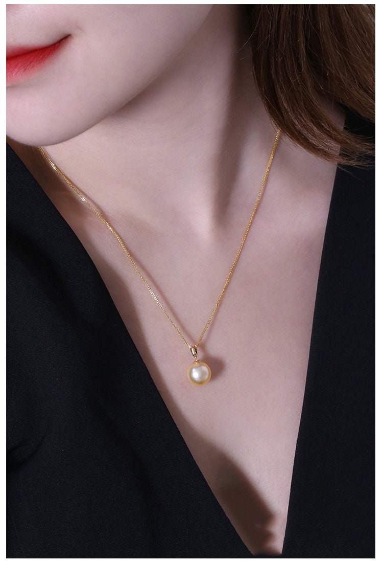 Premium 14mm South Sea Golden Pearl 18K Gold Necklace