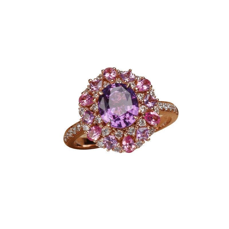 1.485ct Purple Sapphire Cluster Ring in 18K Rose Gold