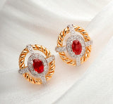 Red Spinel Oval 18K Gold Twisted Vintage Earring