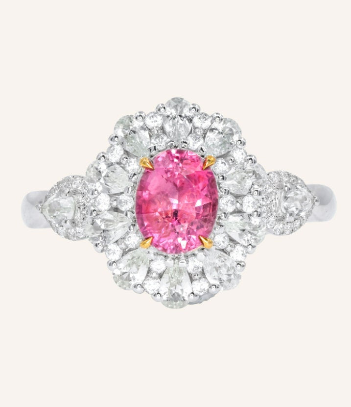 3 Colors + Sri Lanka Sapphire Platinum 950 Ring with Diamonds